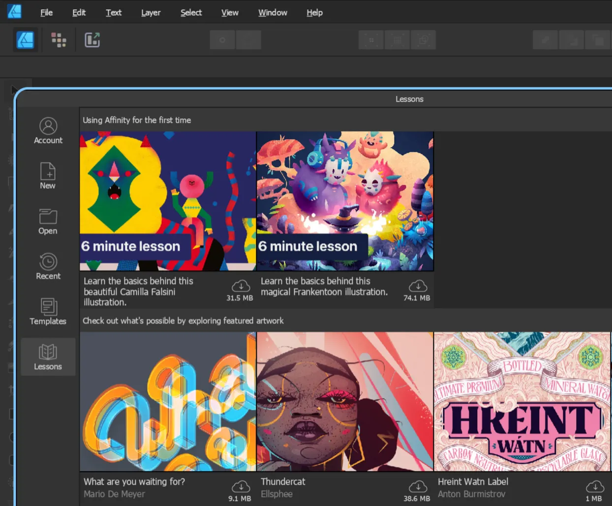 Affinity Designer 2 Start screen nixos wine